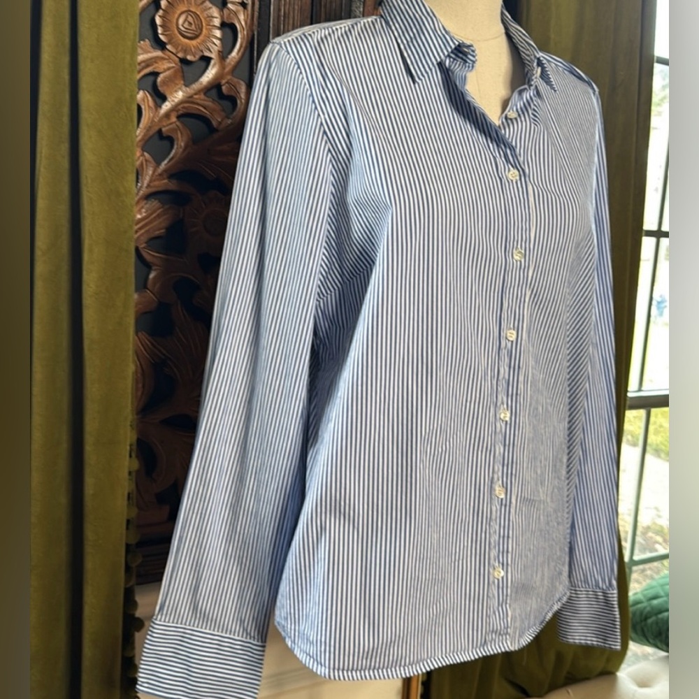 J. Crew Blue & White Striped Long Sleeve Button Up Shirt - Picture 2 of 6